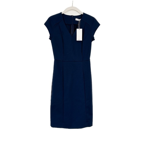 Mango Fitted Cotton Dress Navy Blue Size 0 NWT - Picture 6 of 7